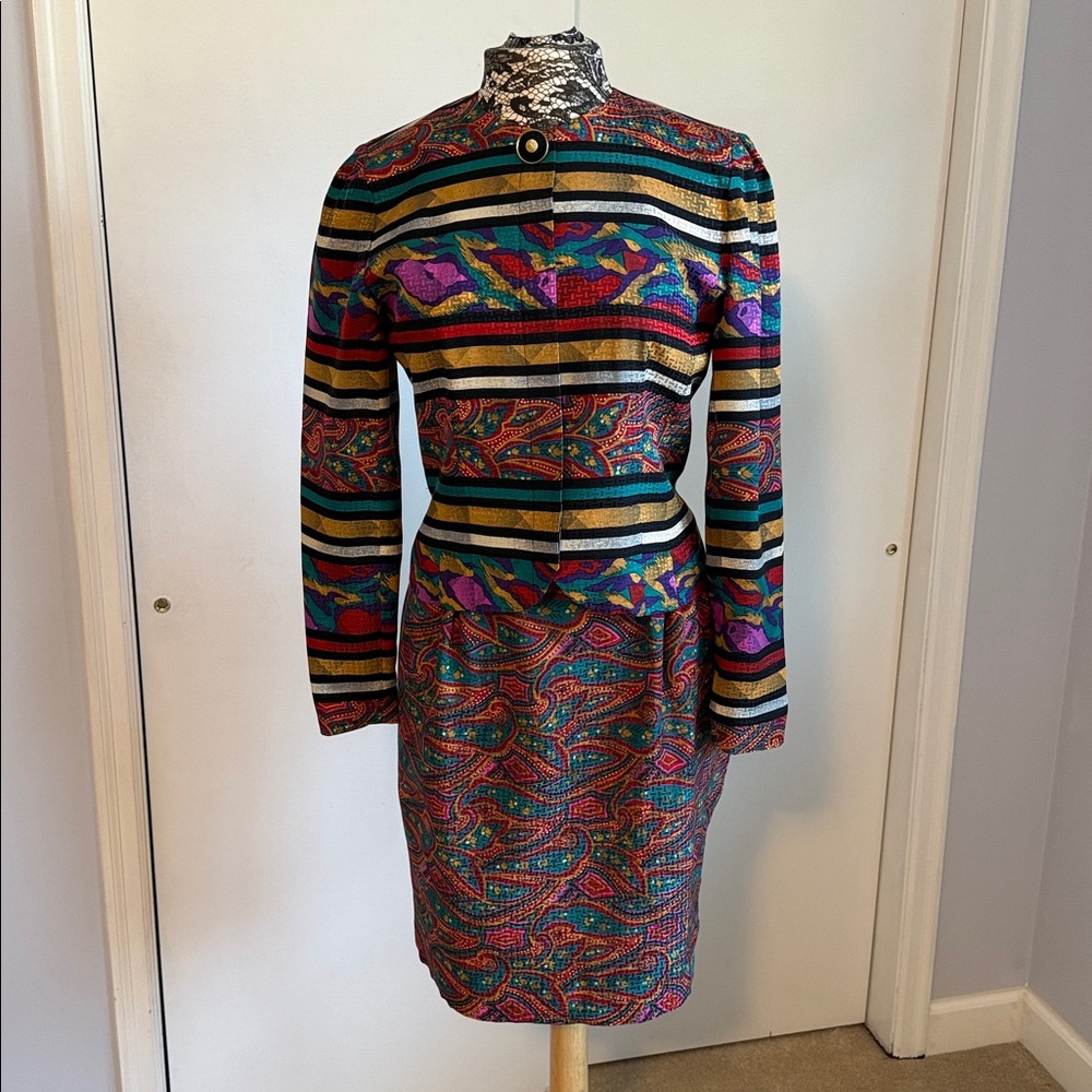 Umi Collections by Anne Crimmins 100% Silk 80s Vintage Blouse and Skirt Set